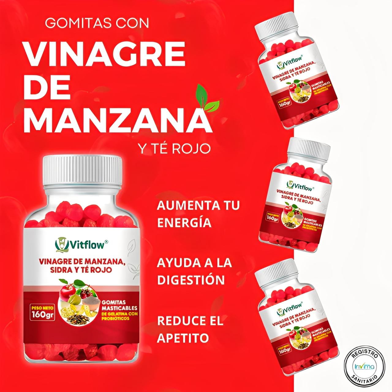 VitFlow® – Gomitas con Vinagre de Manzana, Sidra y Té Rojo 2 unidades
